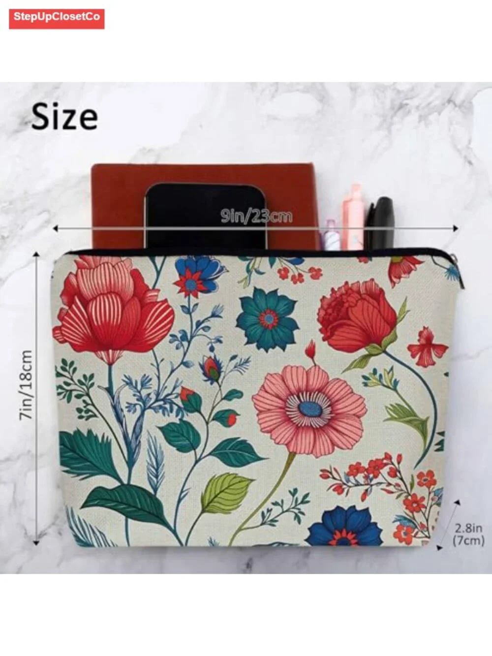 Flax Cosmetic Travel Bag Toiletry Organizer with Zipper, Makeup Bag for Women